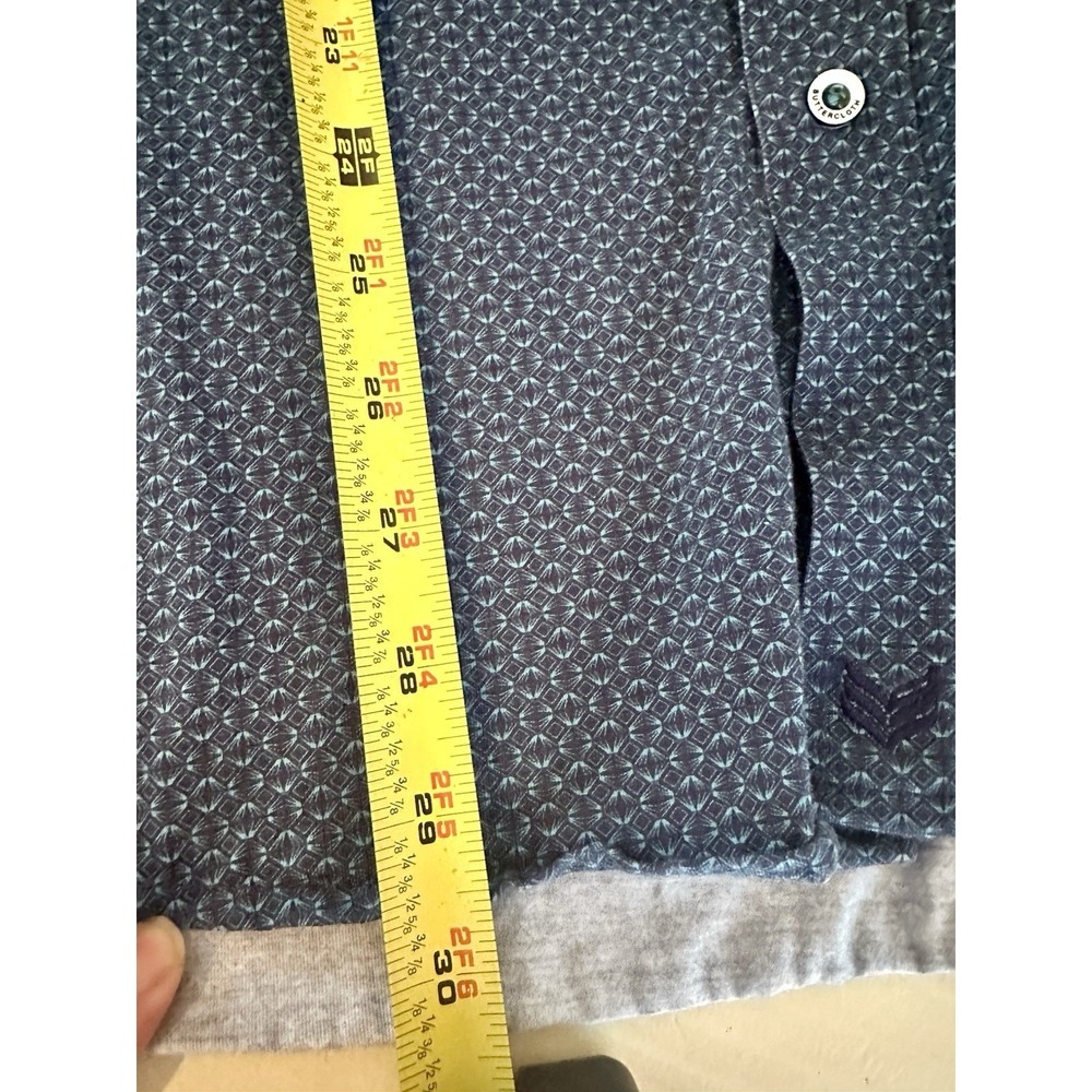 Buttercloth Icy Cotton Men's Short Sleeve Tall L LT Blue Geometric Button-Up - Picture 6 of 10